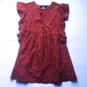 Blue Rain Red Cotton Flutter Sleeve Dress Size S
